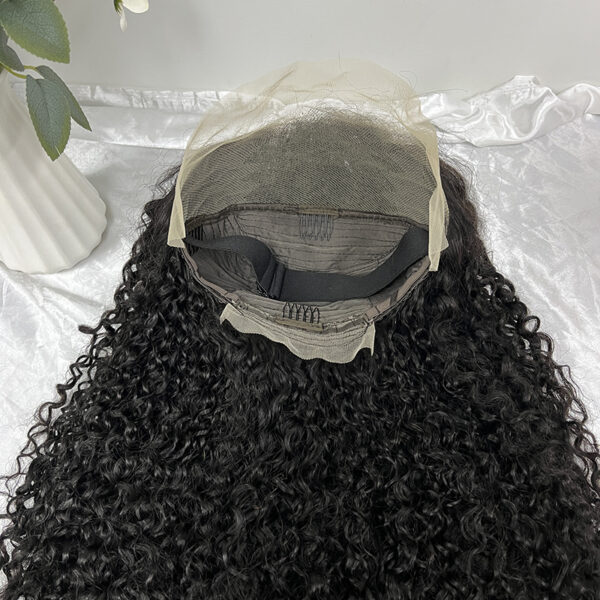 #1b Natural Black Double Drawn Pissy Curly 13x4 Transparent Lace Full Frontal Wig - Image 5